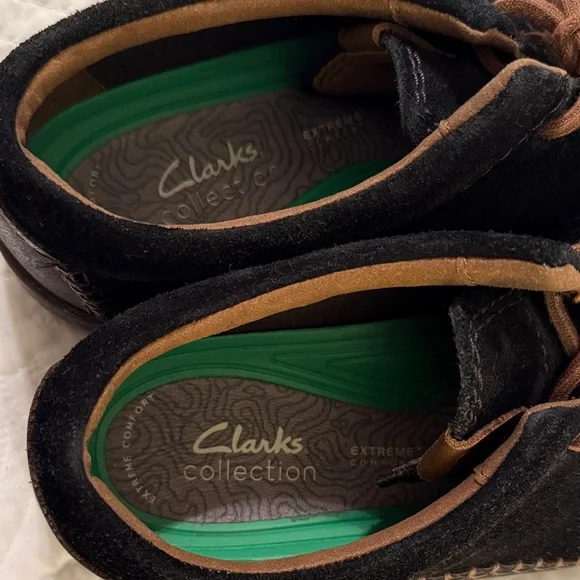 Clarks Black Suede Oxfords with Brown Laces - Picture 4 of 8